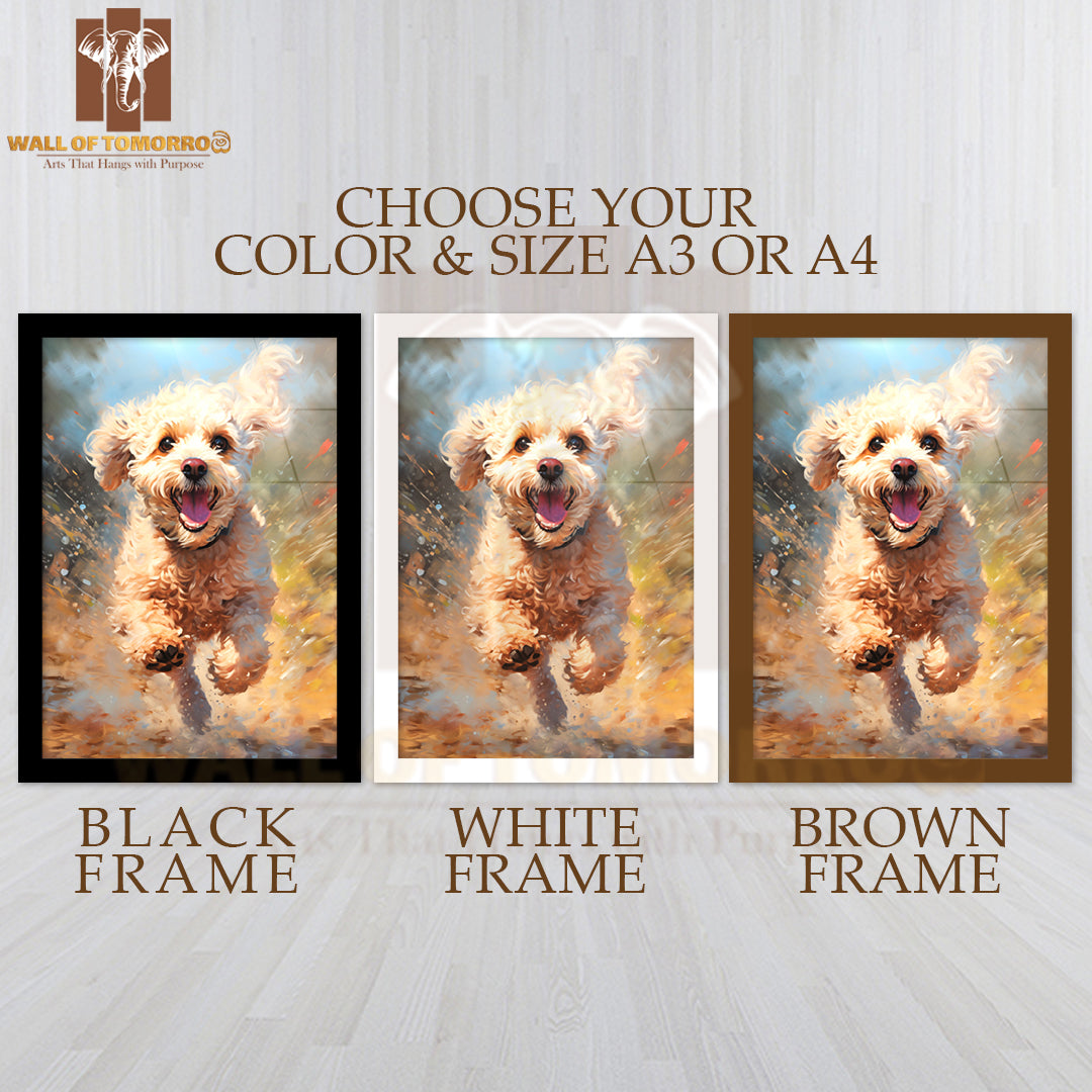Painting Of a Dog Running in The Sand High Quality Glass Frame Wall Décor