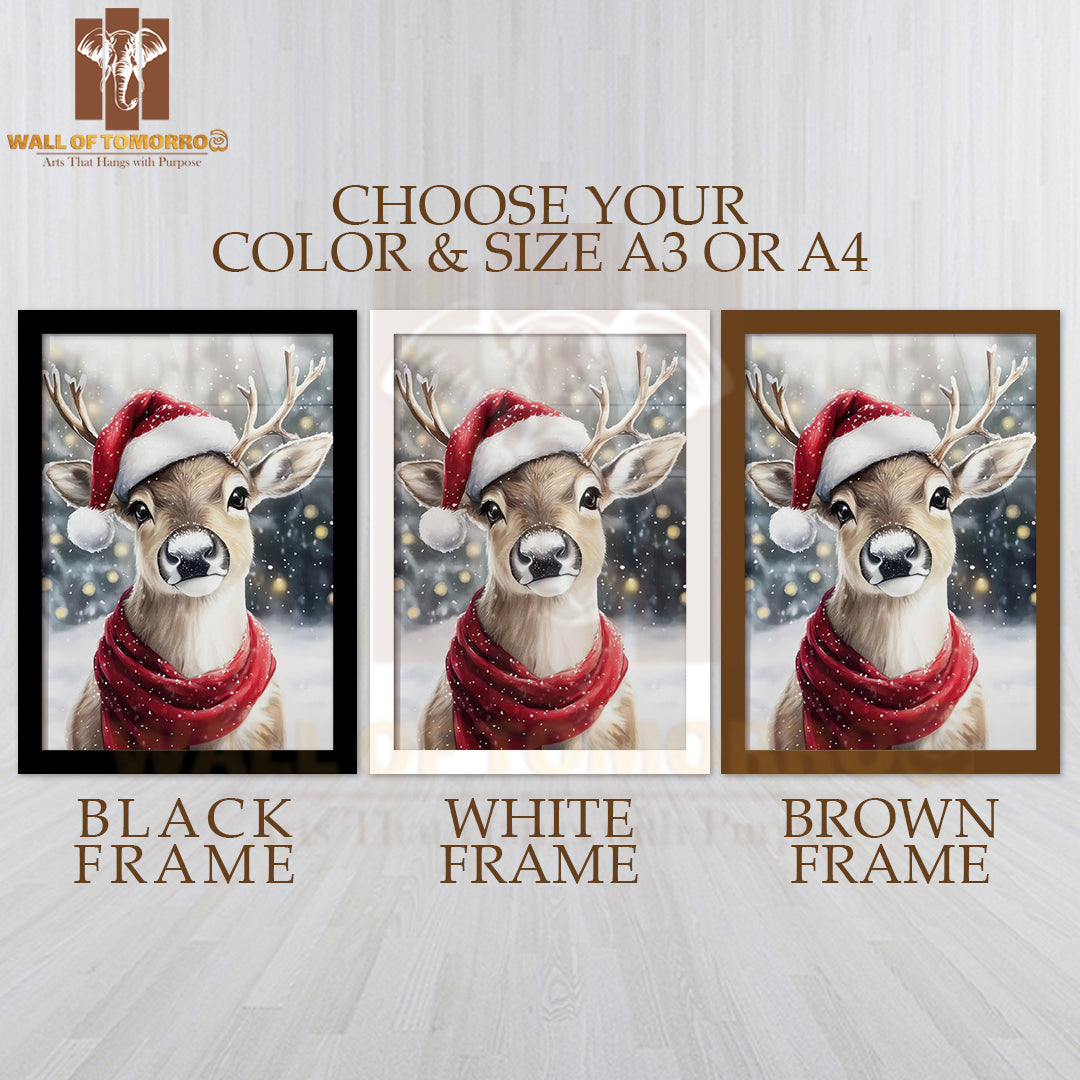 Reindeer Forest Snowfall in Winter High Quality Glass Frame Wall Décor