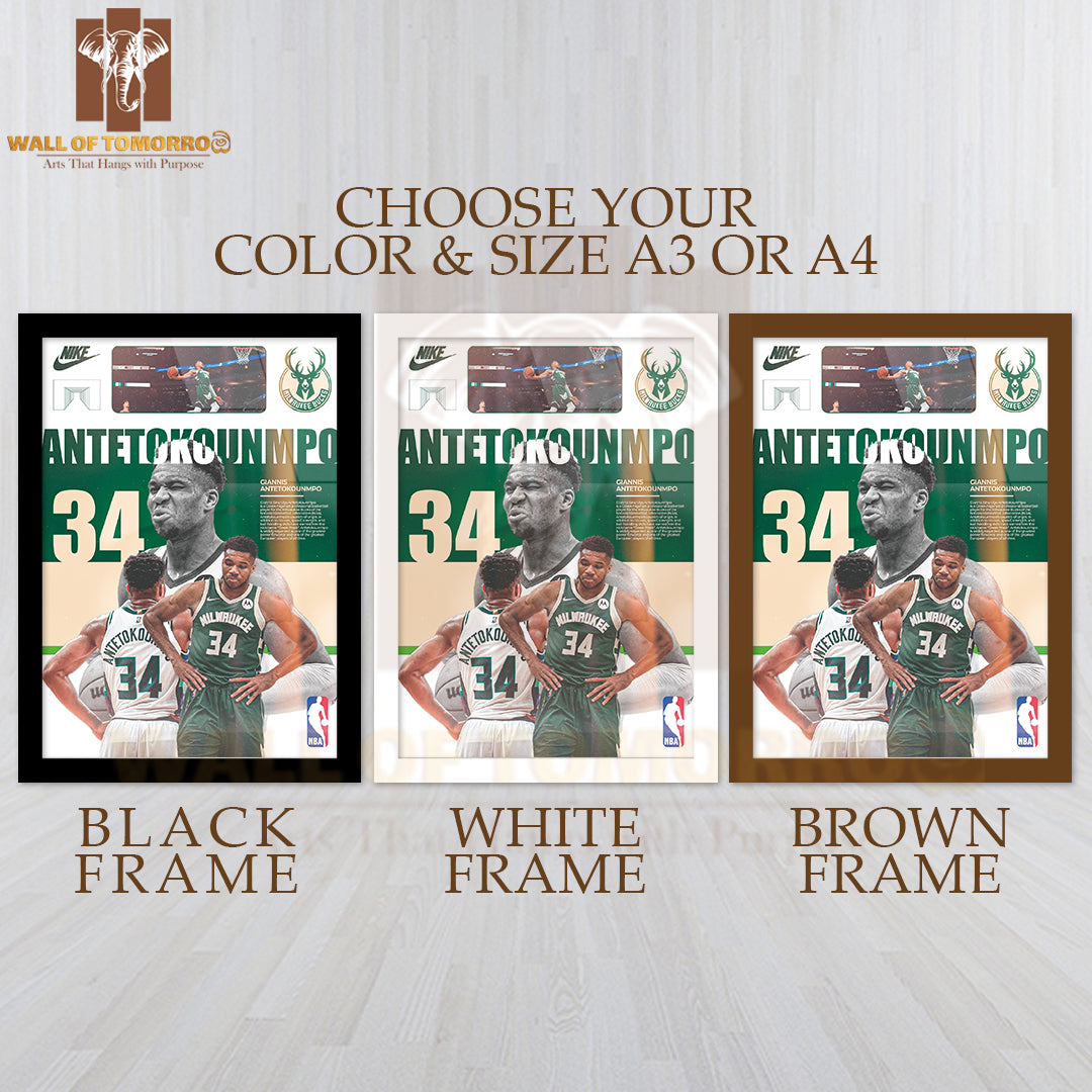 Famous Basketball Team Player On The Basketball Court Sports High Quality Glass Frame Wall Décor