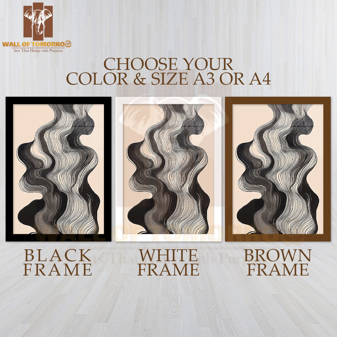 Monochrome Waves Neutral Elegance Art High Quality Glass Frame Wall Décor
