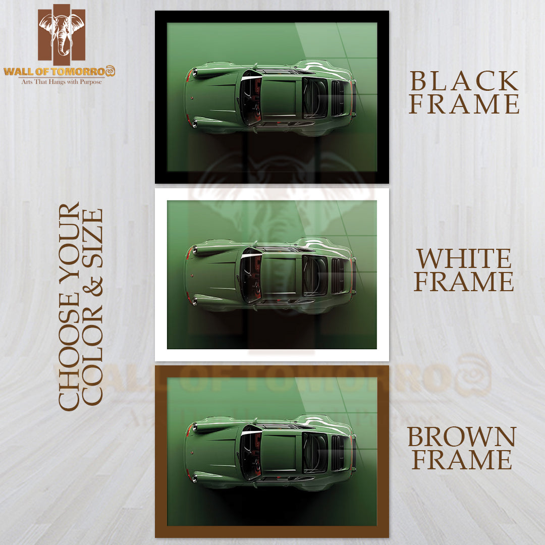 Retro Porsche 911 Green High Quality Glass Frame Wall Décor