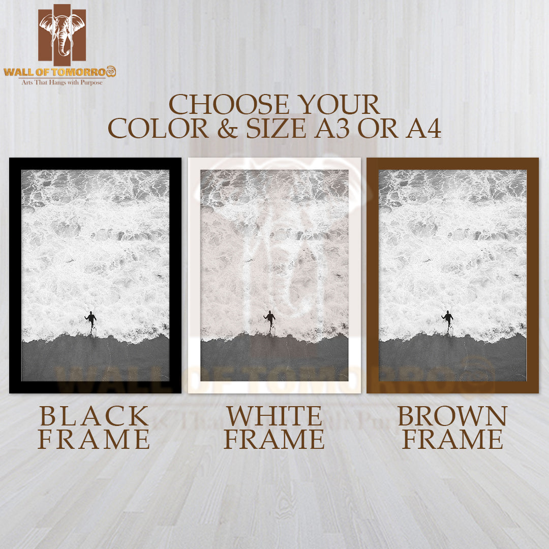 Running Into the Ocean B&W High Quality Glass Frame Wall Décor