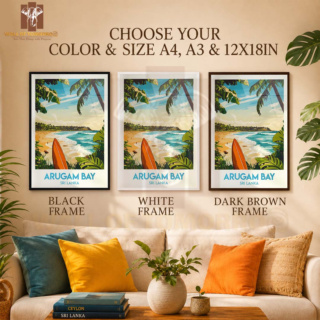 Arugambay Surfing, Sri Lanka Travel High Quality Glass Frame Wall Décor