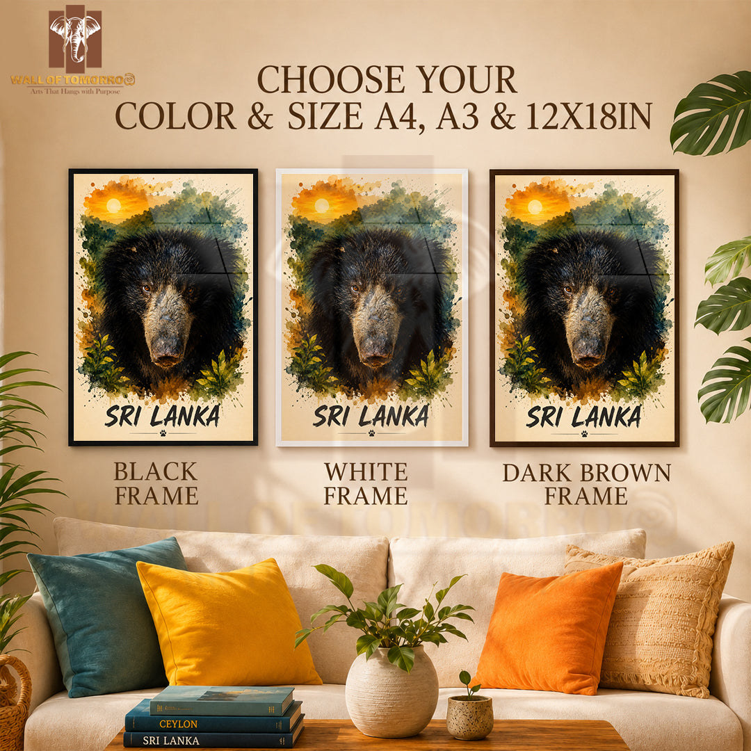 Bear (Walaha) Sri Lanka Travel Animals High Quality Glass Frame Wall Décor
