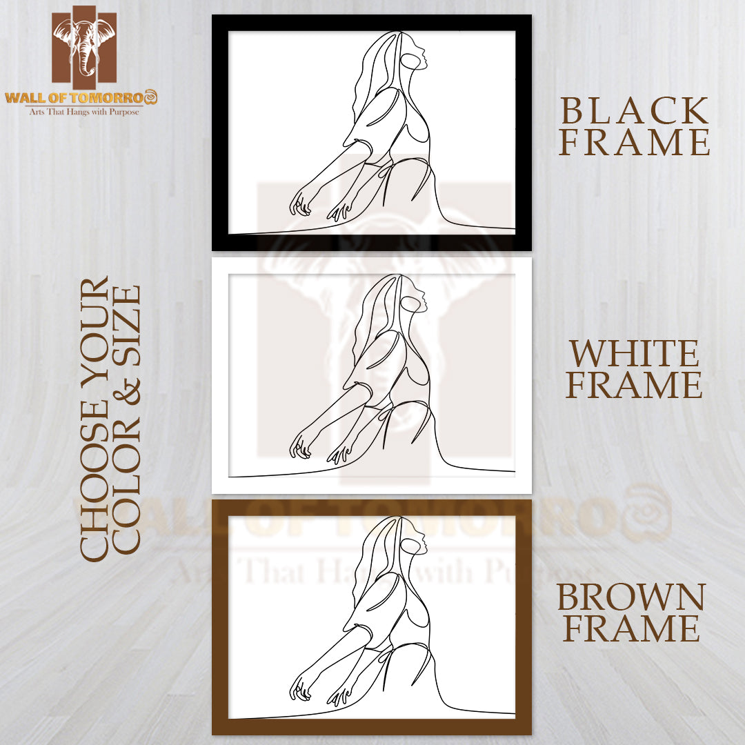 Line Drawing of a Woman Stretching Arms High Quality Glass Frame Wall Décor
