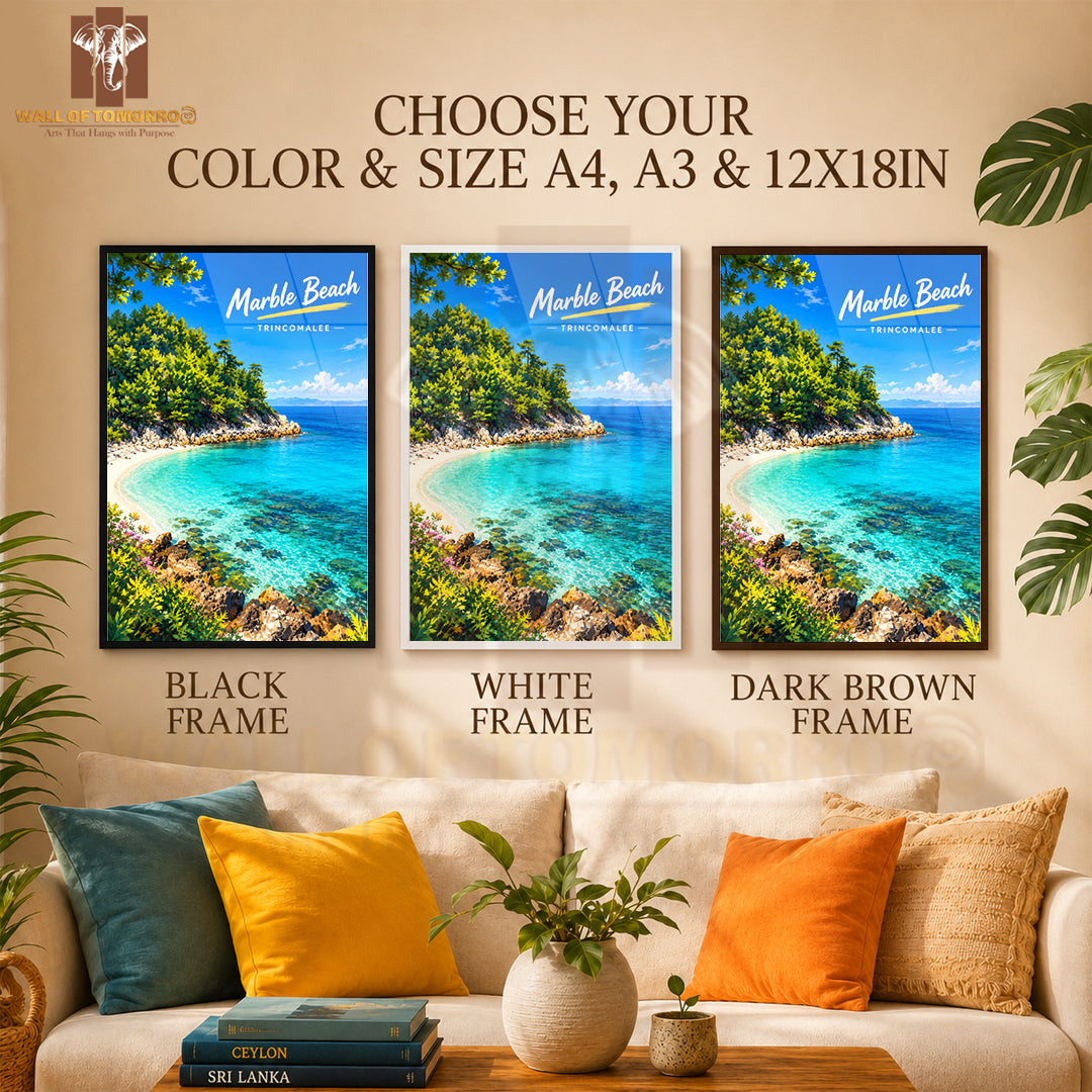 Marble Beach Trincomalee Sri Lanka Travel High Quality Glass Frame Wall Décor