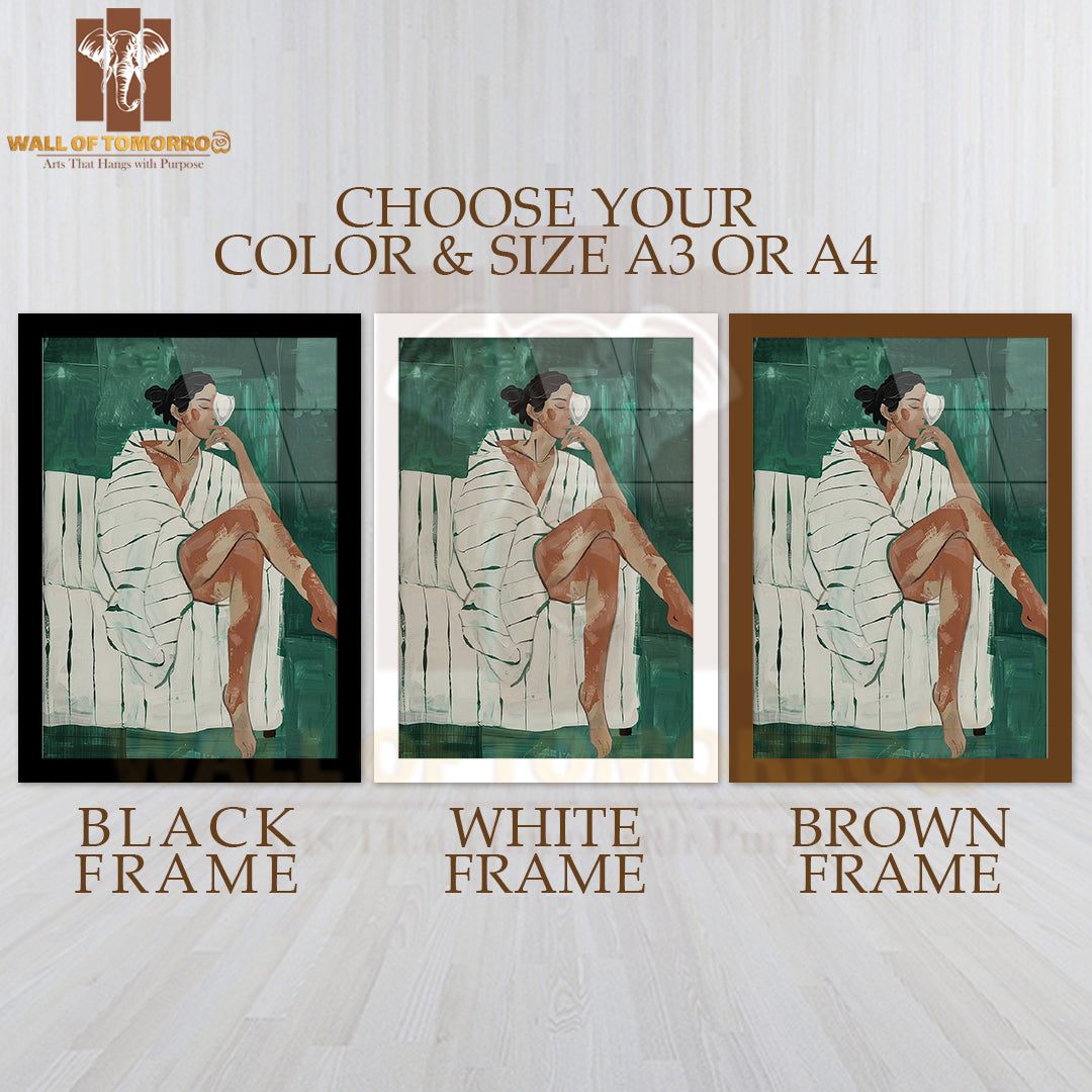 Relaxed Elegance Women Painting High Quality Glass Frame Wall Décor