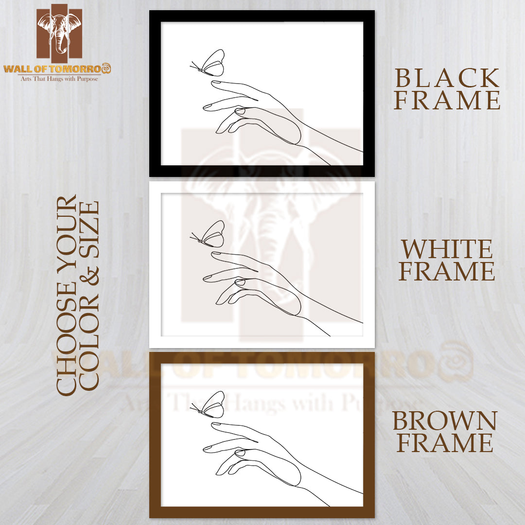 Butterfly Flies by Hand One Line Drawing High Quality Glass Frame Wall Décor