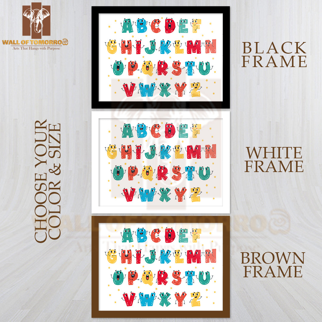 Funny Kawaii Uppercase Letters Alphabet Creative Typography Educational High Quality Glass Frame Wall Décor