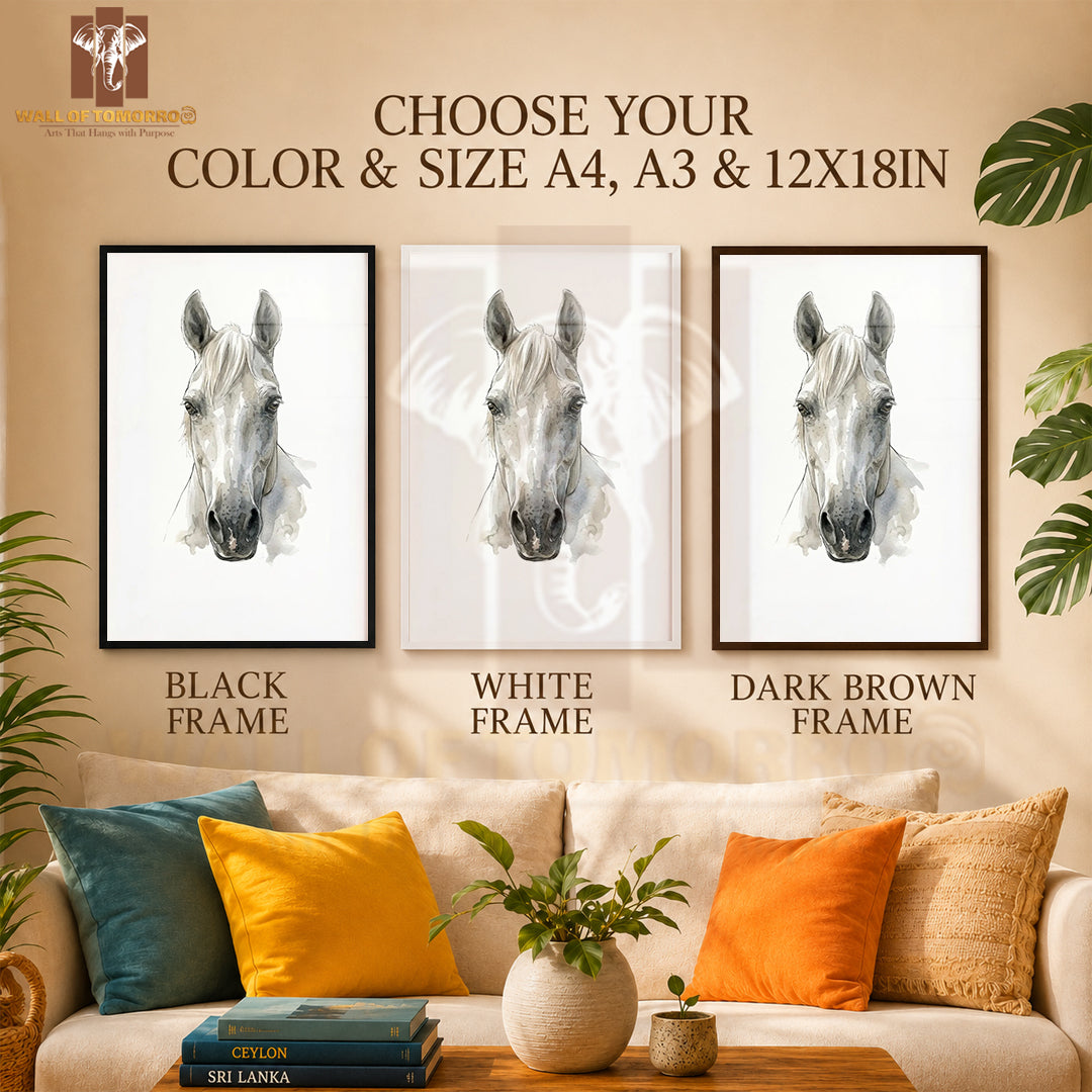 White Horse Painting Animals High Quality Glass Frame Wall Décor in Sri Lanka