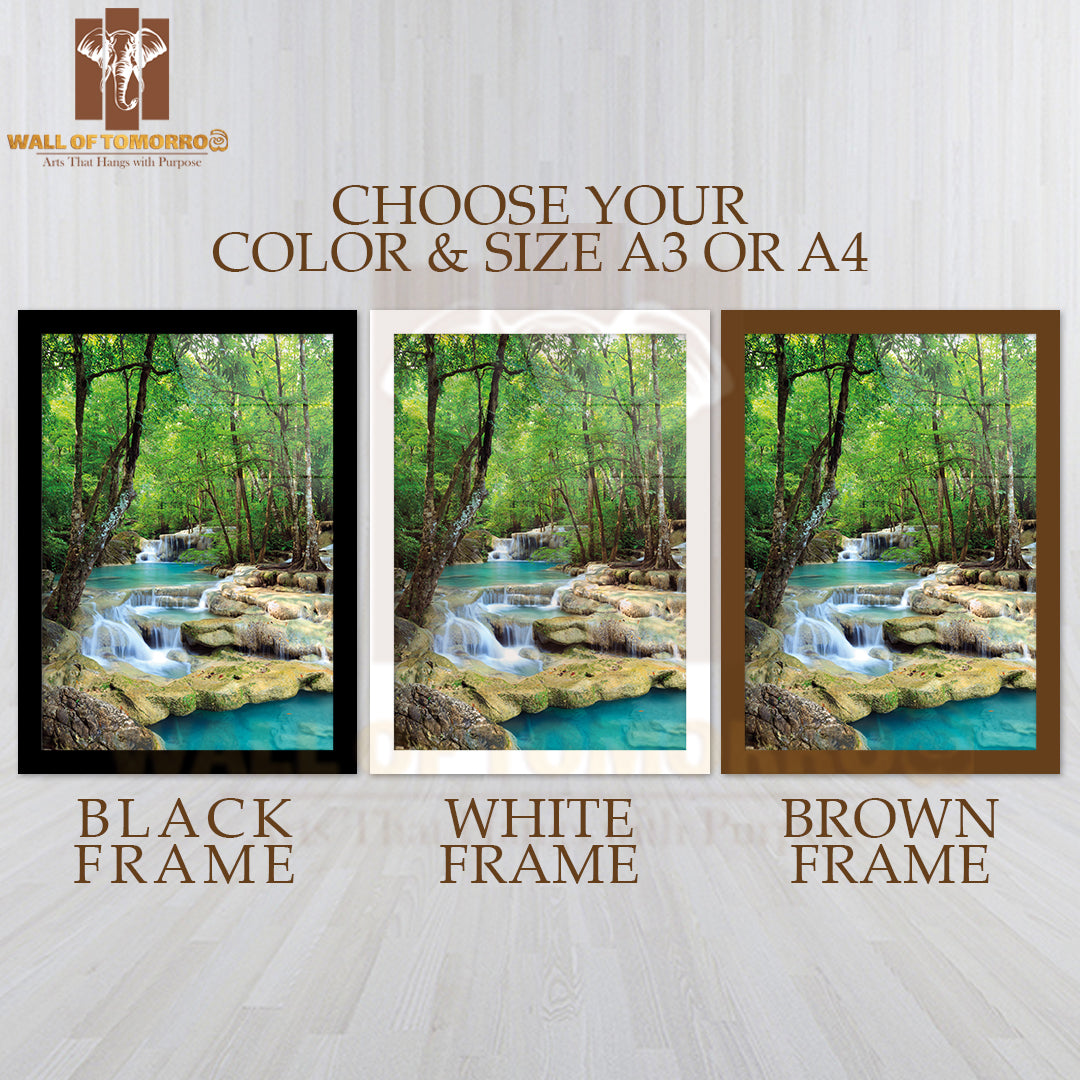 Erawan Waterfall, Kanchanaburi, Thailand High Quality Glass Frame Wall Décor
