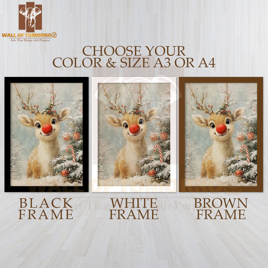 Rudolf Reindeer Oil Painting High Quality Glass Frame Wall Décor