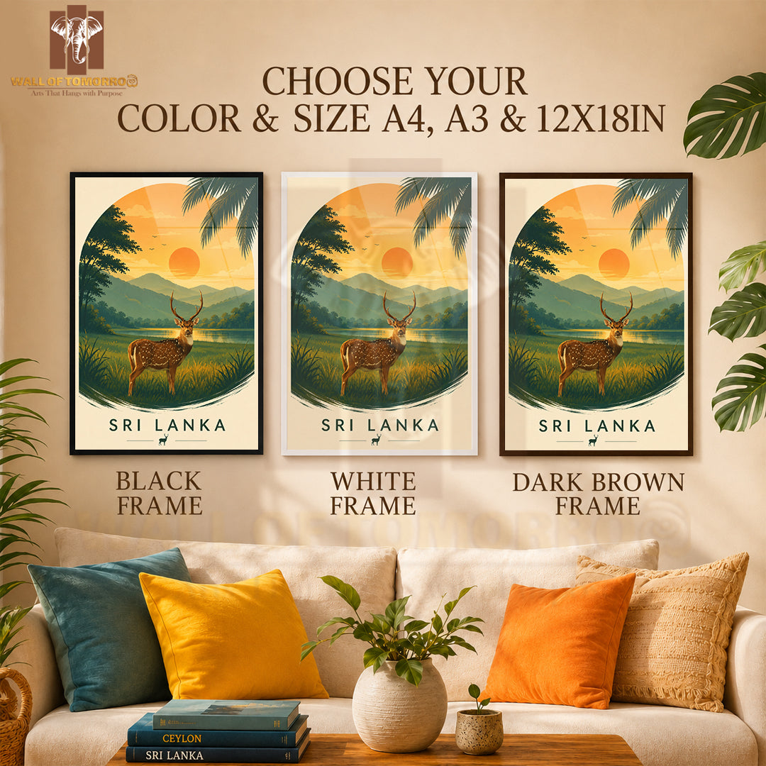 Deer (Muwa) Sri Lanka Travel Animals High Quality Glass Frame Wall Décor