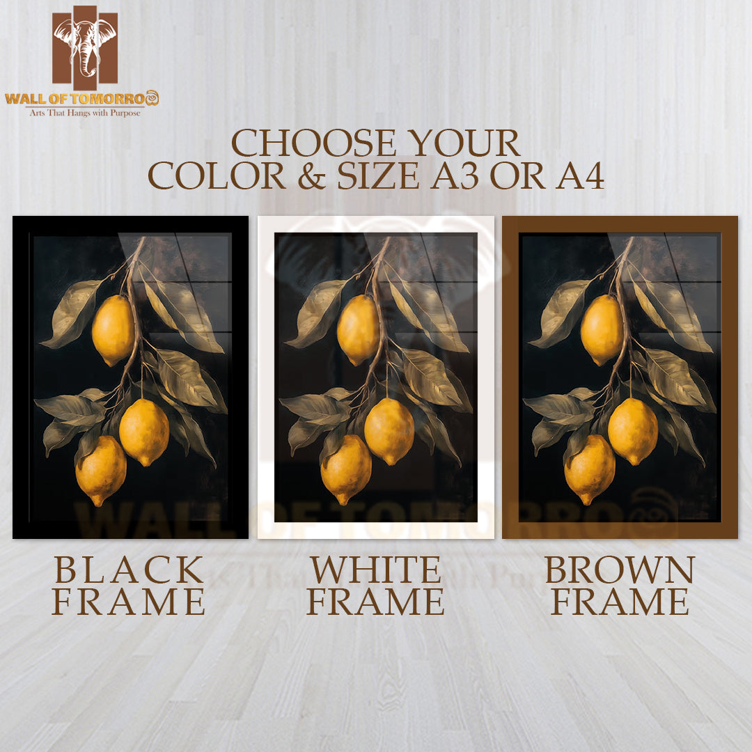 Golden Lemons On Velvet Night High Quality Glass Frame Wall Décor