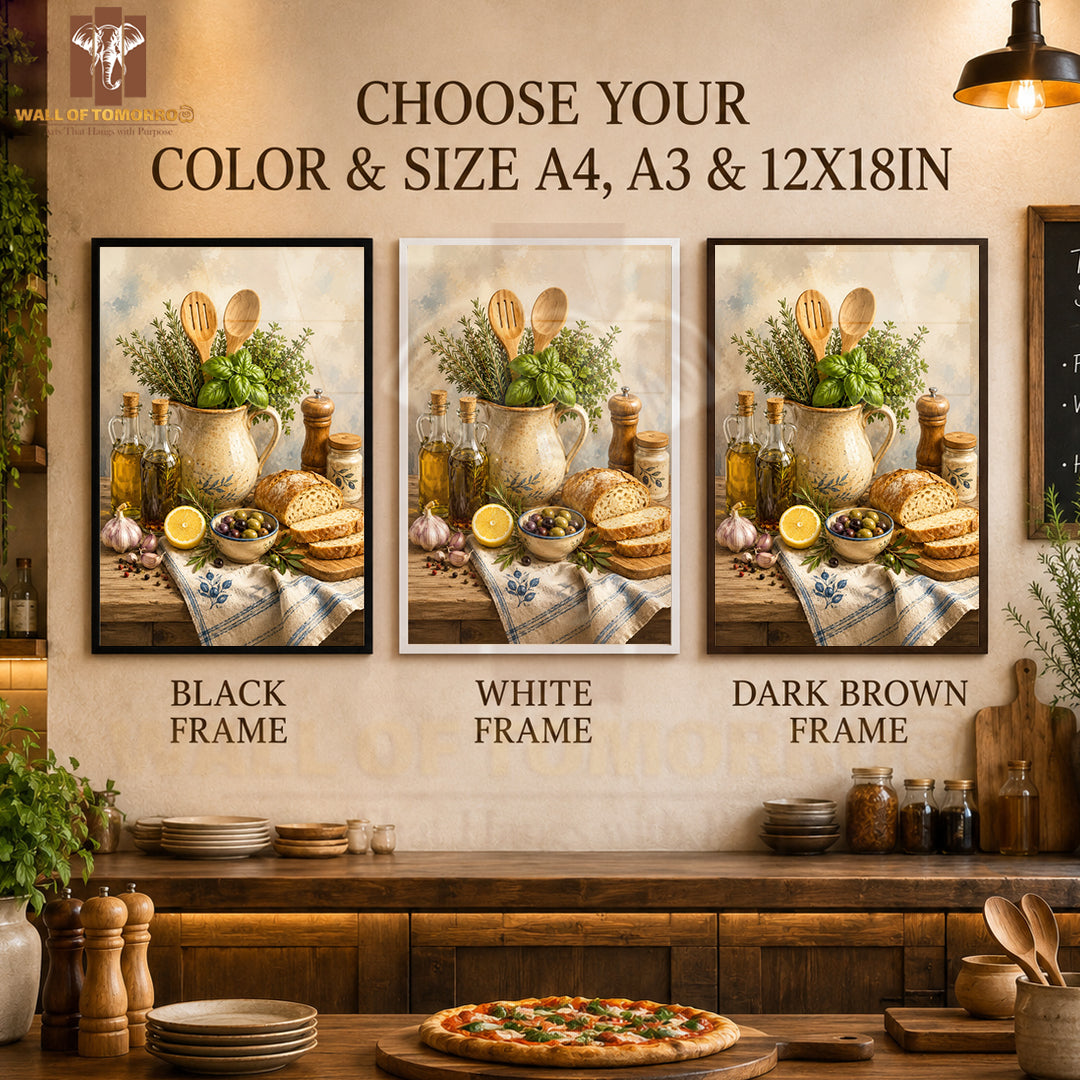 Bread & Olive Oil on Table Kitchen & Restaurant High Quality Glass Frame Wall Décors in Sri Lanka