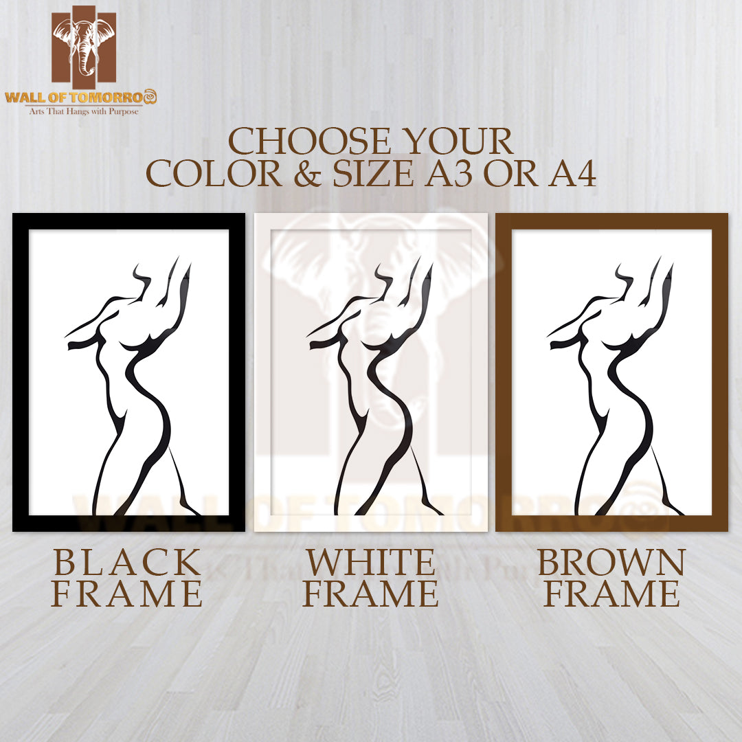 Ink Style Sketch Dancing Woman High Quality Glass Frame Wall Décor