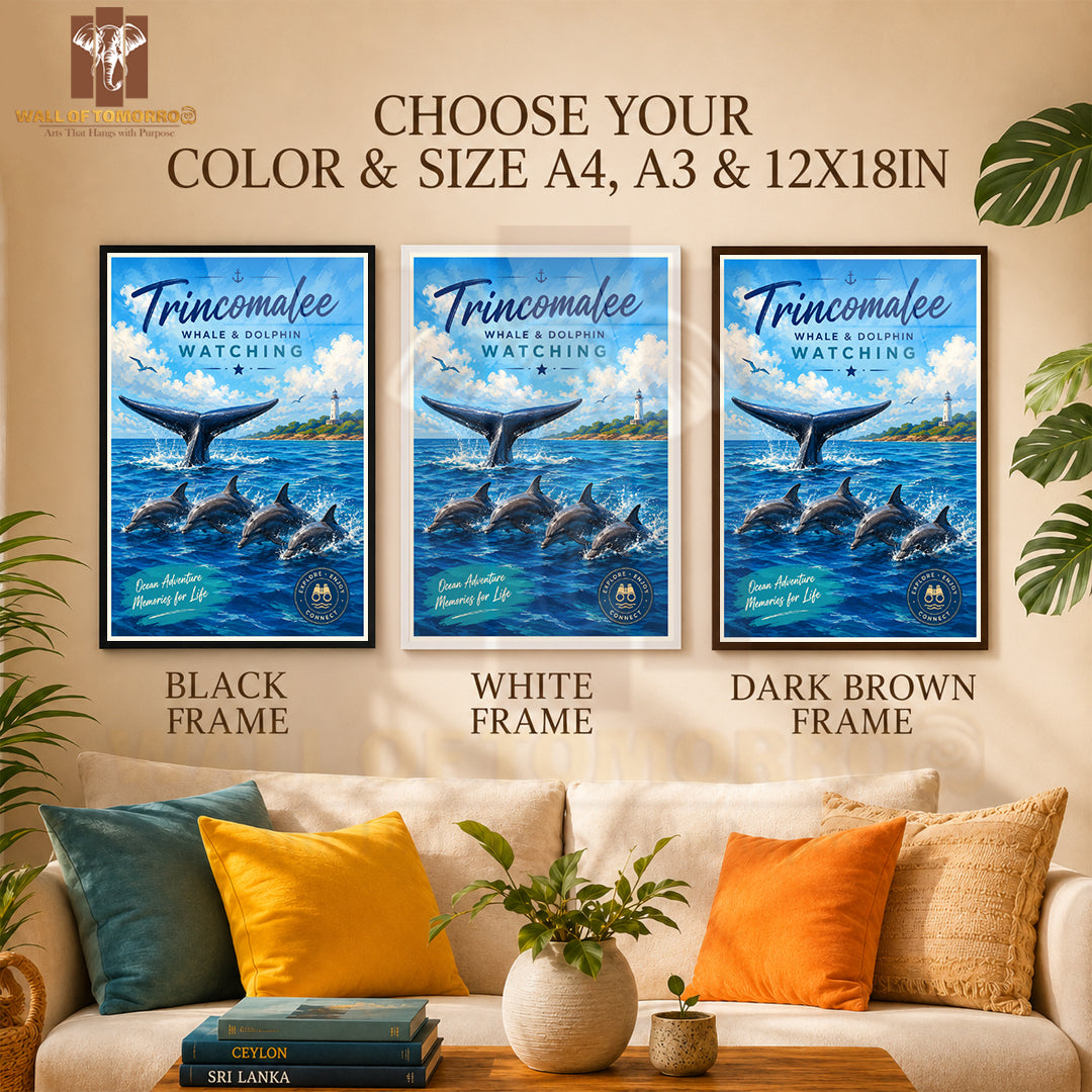 Trincomalee Whale & Dolphin Watching Sri Lanka Travel High Quality Glass Frame Wall Décor