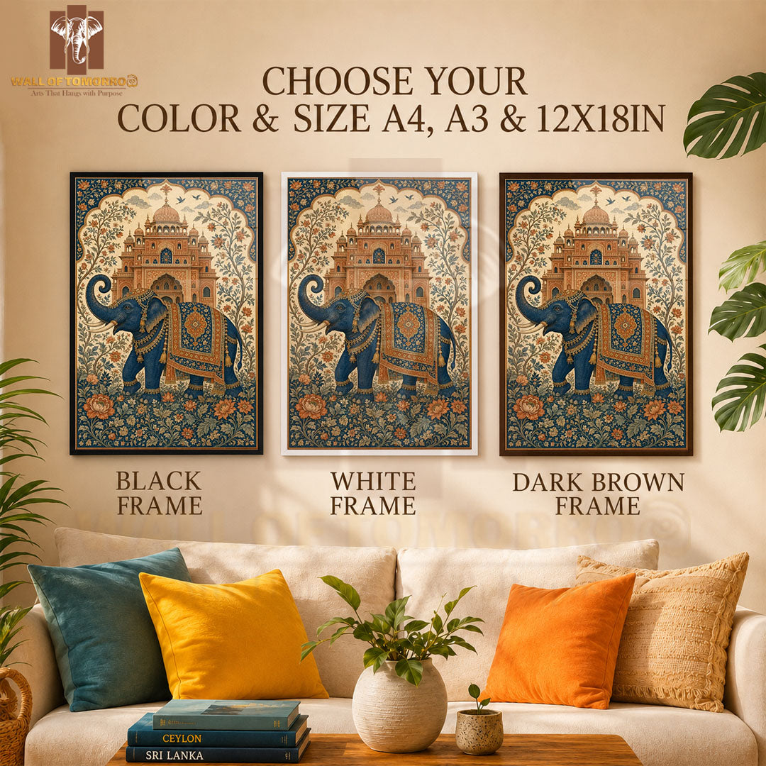 Richly Decorated Blue Elephant Animals High Quality Glass Frame Wall Décor in Sri Lanka