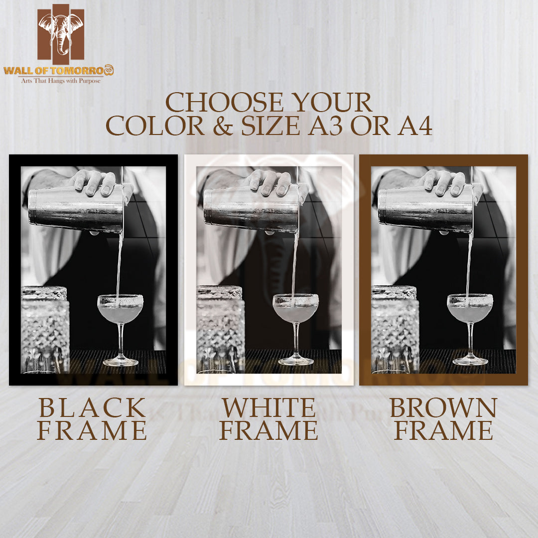 Bartender Cocktail B&W High Quality Glass Frame Wall Décor