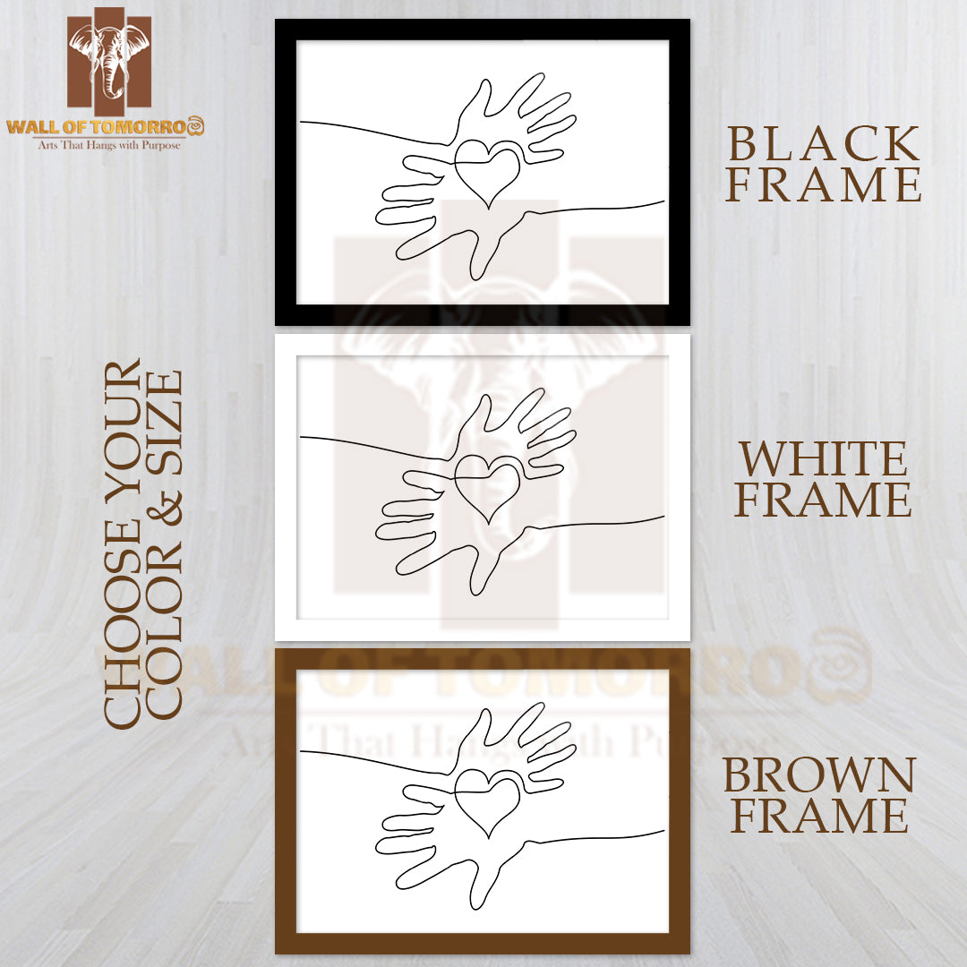 Hand Holding a Heart with A Line Drawing of It High Quality Glass Frame Wall Décor