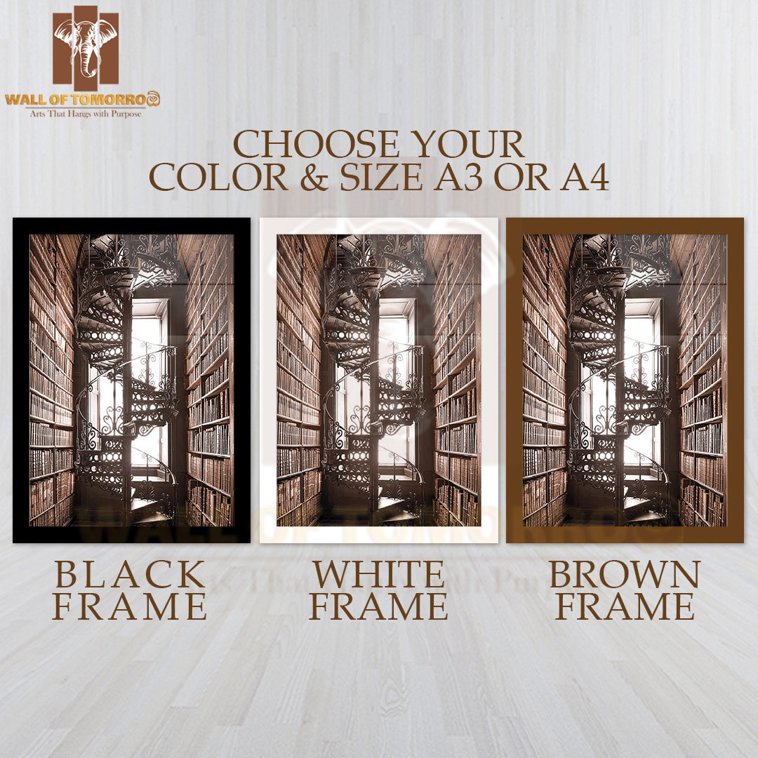 Books And Staircase High Quality Glass Frame Wall Décor