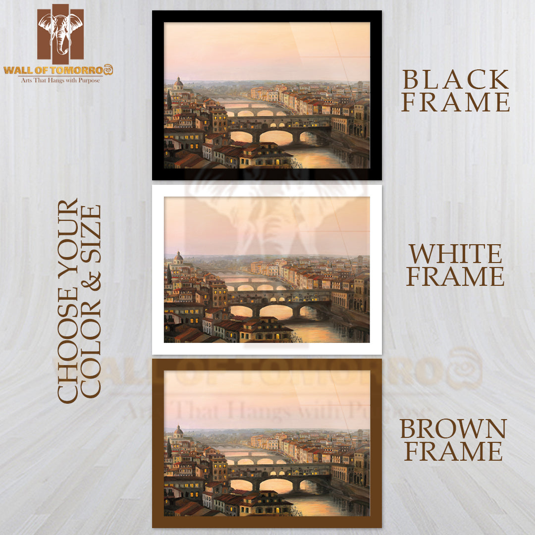 Sunset Over Florence with The River Arno and Famous Ponte Vecchio Enlighten by The Warm Sunlight High Quality Unframed Poster Print & Waterproof Poster Print Wall Décor