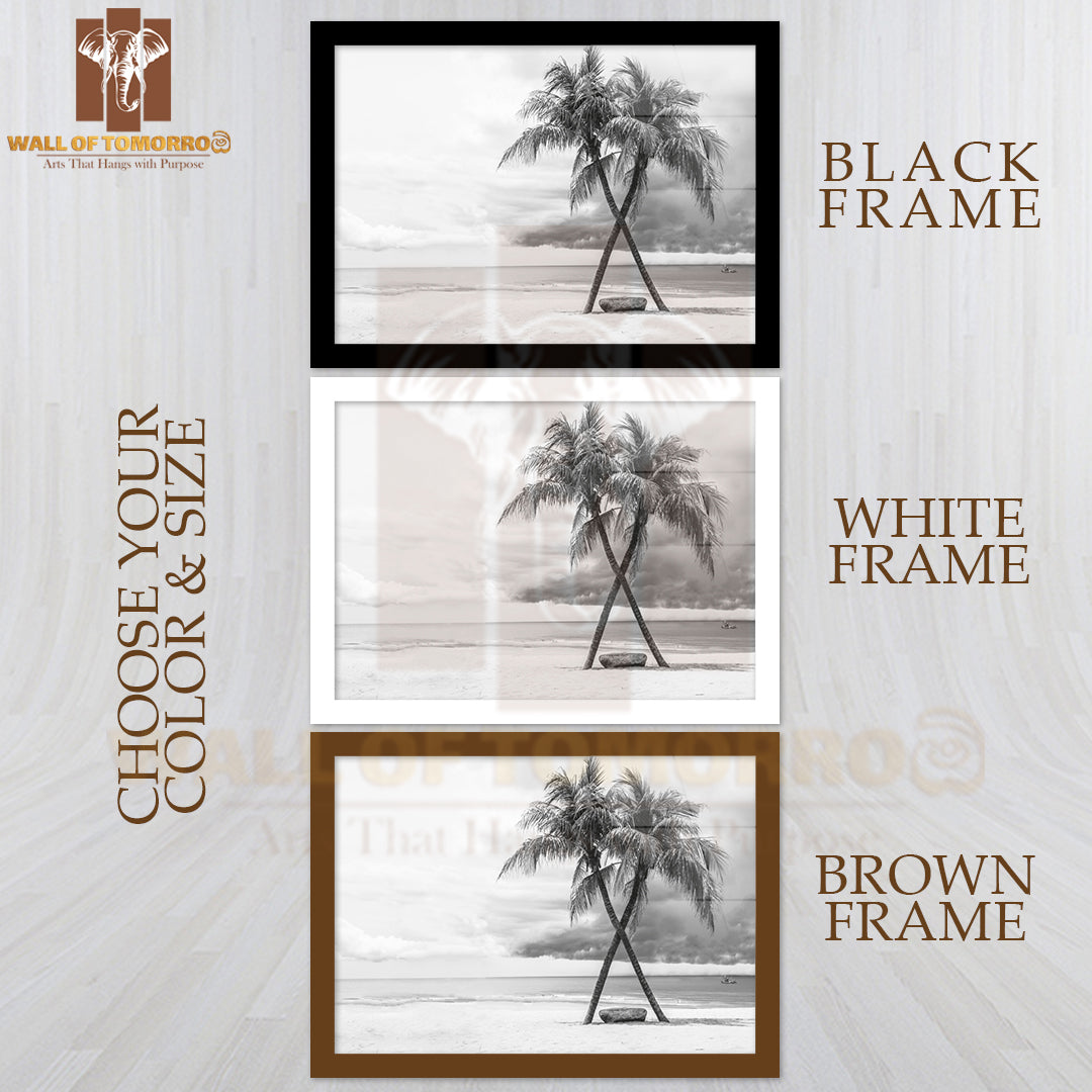 Black & White View of Beautiful Beach with Palms, Thailand High Quality Unframed Poster Print & Waterproof Poster Print Wall Décor