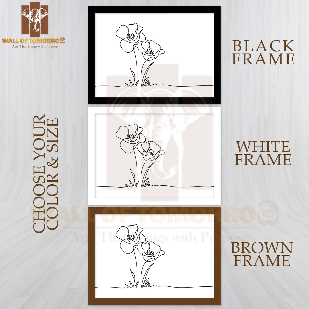 Doodle Floral Border with Two Flowers High Quality Glass Frame Wall Décor