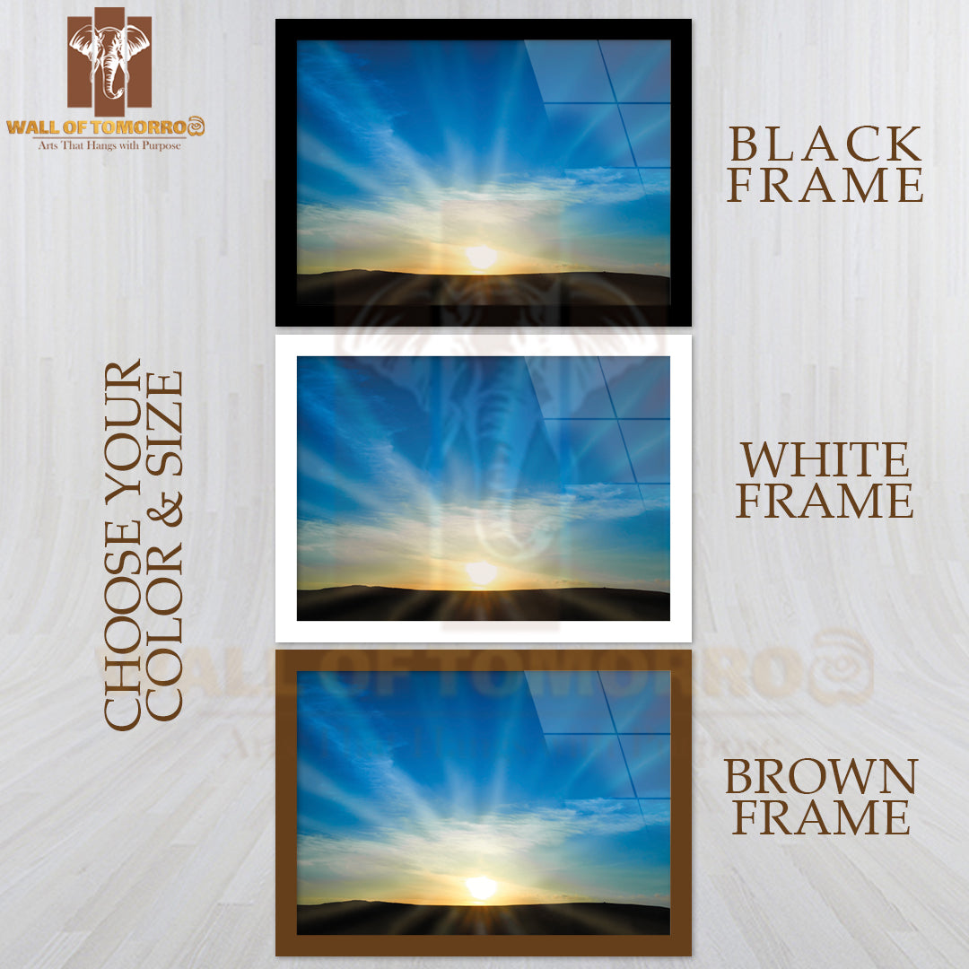 Sun Rising Above the Land on Blue Sky, Nature Background with Sunny Beams High Quality Unframed Poster Print & Waterproof Poster Print Wall Décor