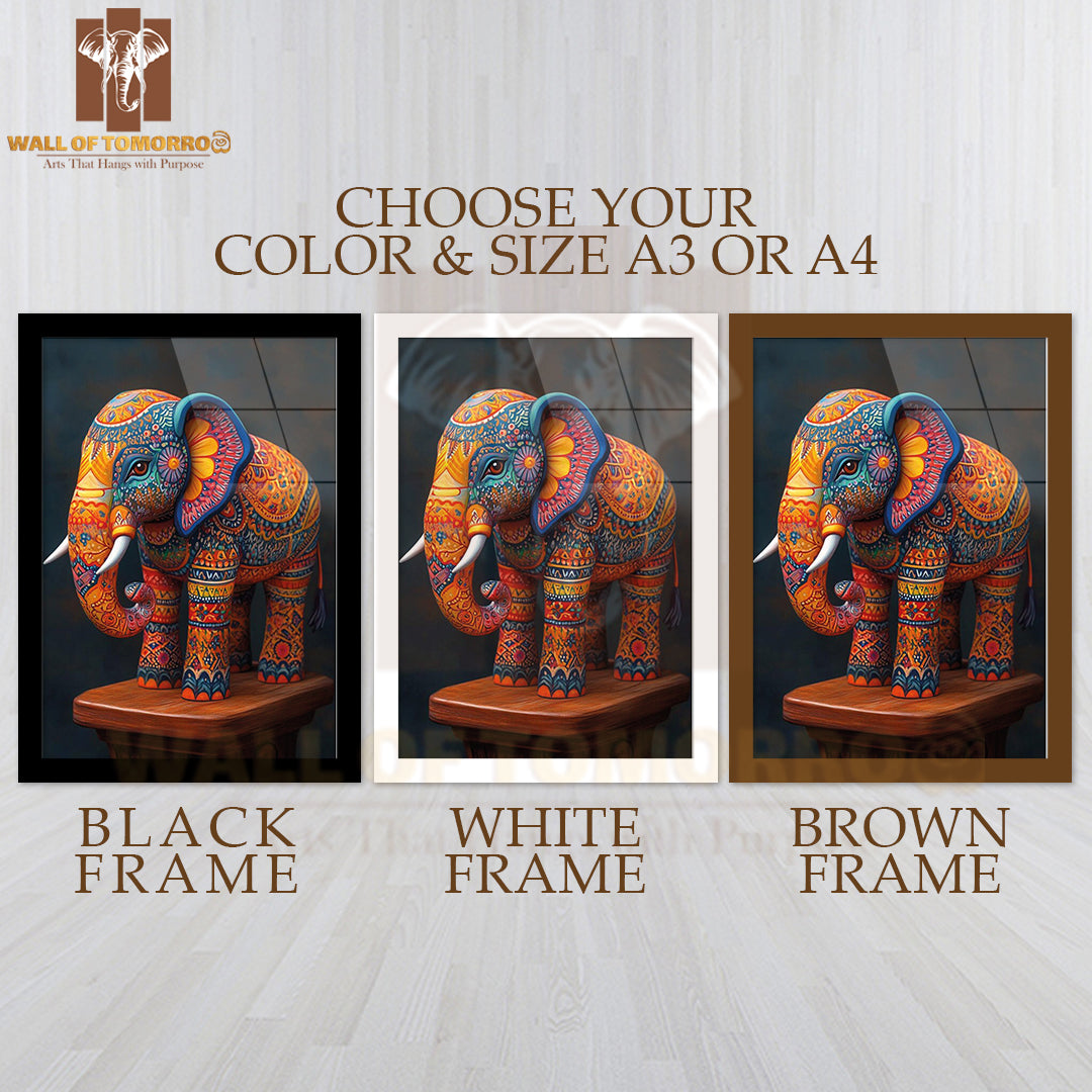 Sri Lankan Elephant Figurine Art Travel High Quality Glass Frame Wall Décor