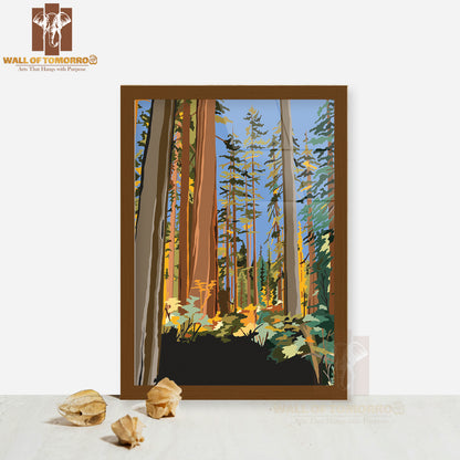 Serene Painting Depicting a Lush Forest Filled with Tall, Green Trees High Quality Glass Frame Wall Décors in Sri Lanka