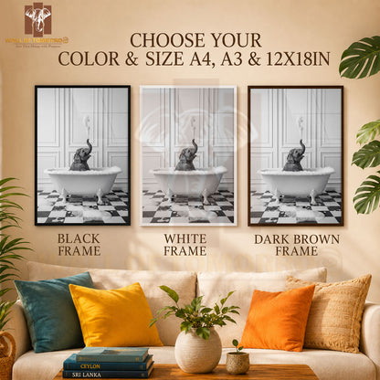 Black and White Scene of a Baby Elephant Animals High Quality Glass Frame Wall Décor in Sri Lanka