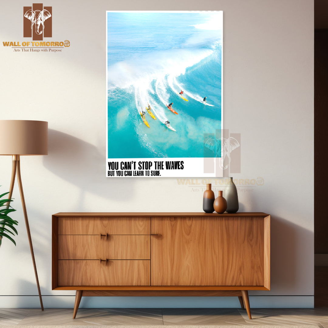 Group Of People Riding Surfboards on Top of a Wave High Quality Unframed Poster Print & Waterproof Poster Print Wall Décor