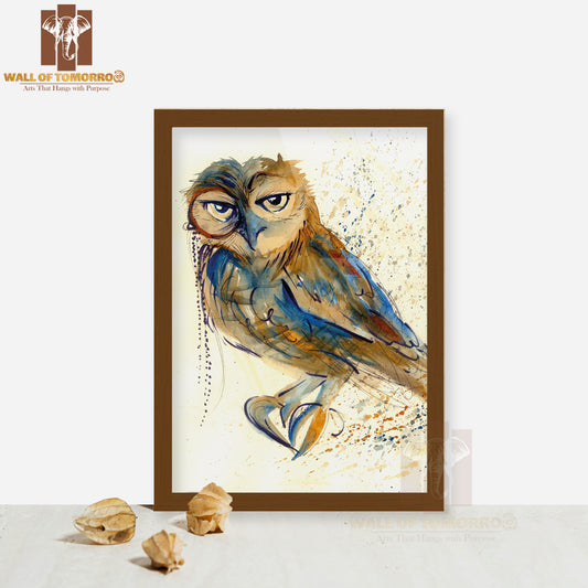 Colorful Owl Portrait Painting High Quality Glass Frame Wall Décor