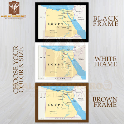 Map Of Egypt Educational High Quality Glass Frame Wall Décor