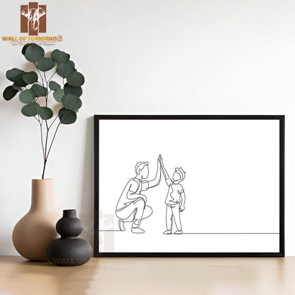 Young Dad Giving High Five Gesture to Son High Quality Glass Frame Wall Décor