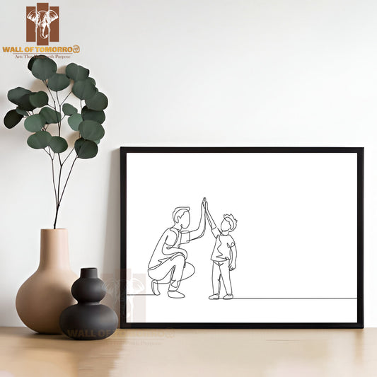 Young Dad Giving High Five Gesture to Son High Quality Glass Frame Wall Décor