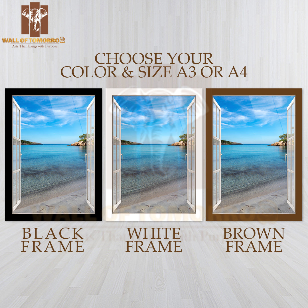 Window Open to A Beach with A View High Quality Glass Frame Wall Décor