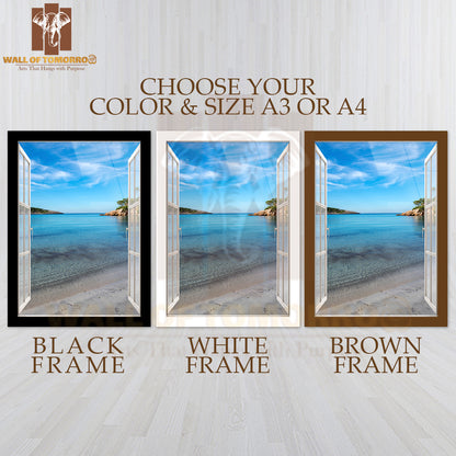 Window Open to A Beach with A View High Quality Glass Frame Wall Décor