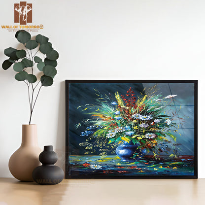 Painting Of a Vase with Flowers in It High Quality Glass Frame Wall Décor
