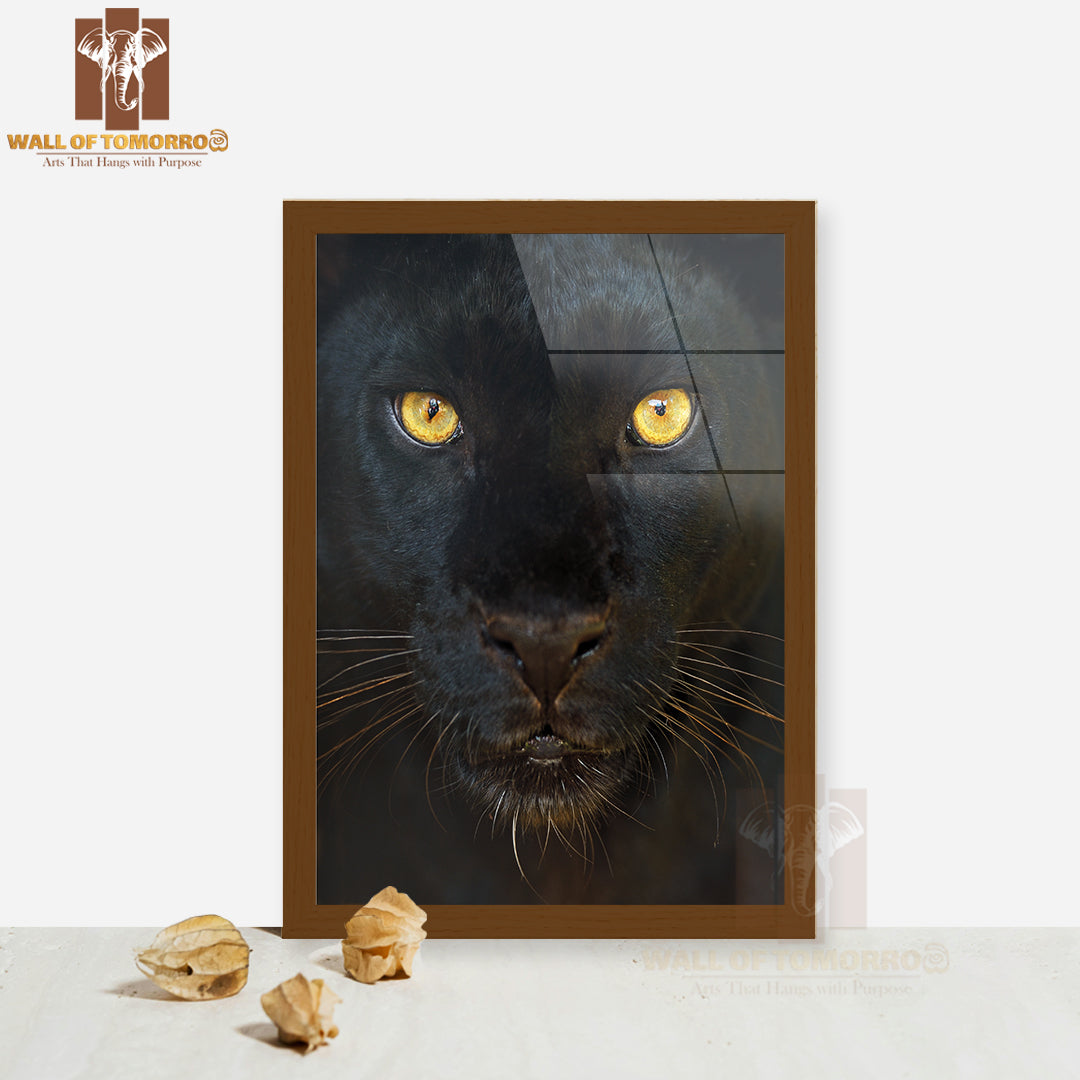 Black Leopard Face Portrait High Quality Glass Frame Wall Décor
