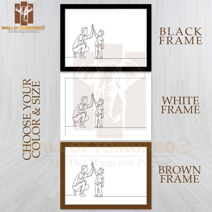 Young Dad Giving High Five Gesture to Son High Quality Glass Frame Wall Décor