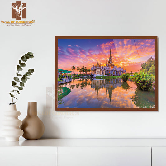 Landmark Wat Thai, Sunset in Temple at Wat None Kum in Nakhon Ratchasima Province Thailand High Quality Unframed Poster Print & Waterproof Poster Print Wall Décor