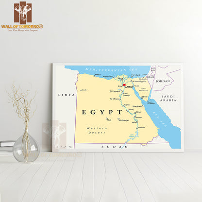 Map Of Egypt Educational High Quality Glass Frame Wall Décor