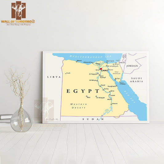 Map Of Egypt Educational High Quality Glass Frame Wall Décor