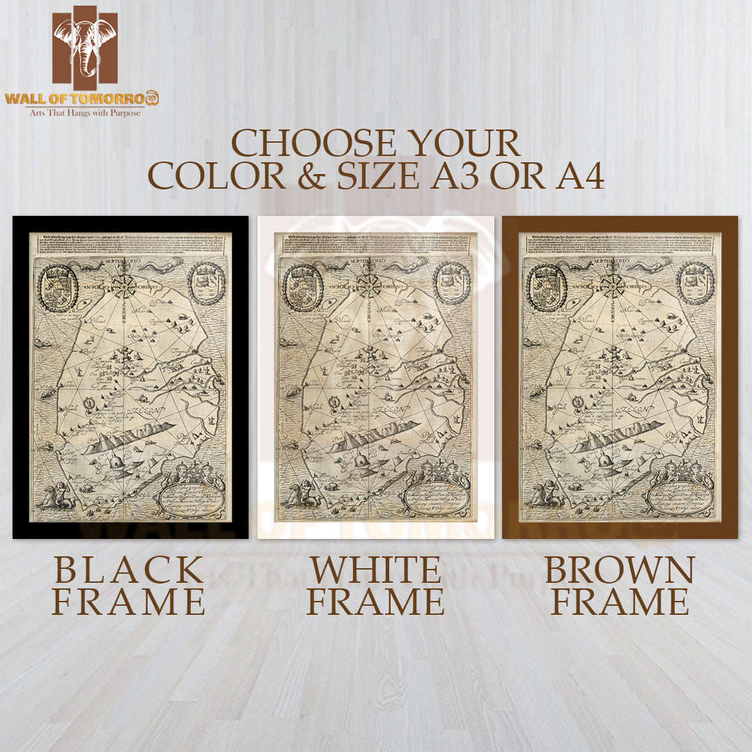 Map of Ceylon in Historiael Journael High Quality Glass Frame Wall Décors in Sri Lanka