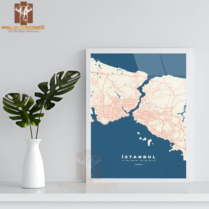 Istanbul City Map Road Educational High Quality Glass Frame Wall Décor