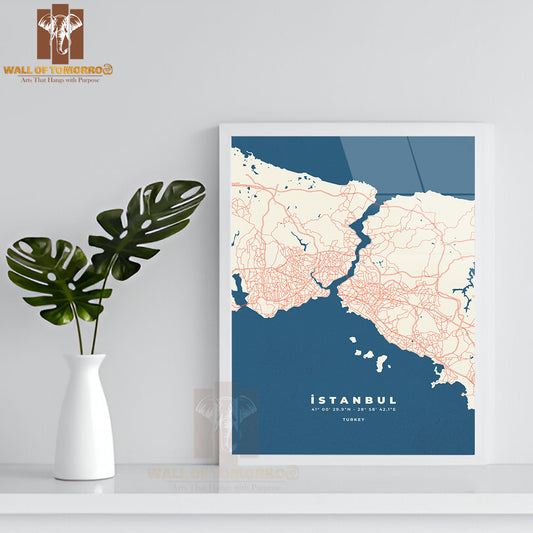 Istanbul City Map Road Educational High Quality Glass Frame Wall Décor