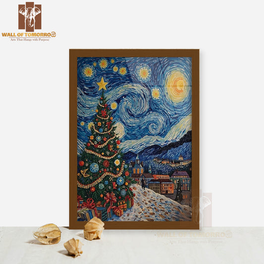 Van Gogh Starry Night Christmas Tree High Quality Glass Frame Wall Décor