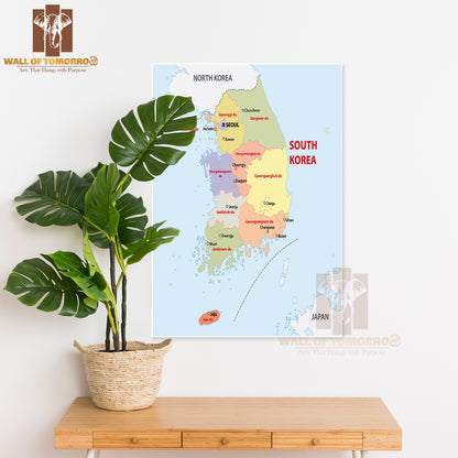 South Korea Administrative Map Educational High Quality Unframed Poster Print & Waterproof Poster Print Wall Décor